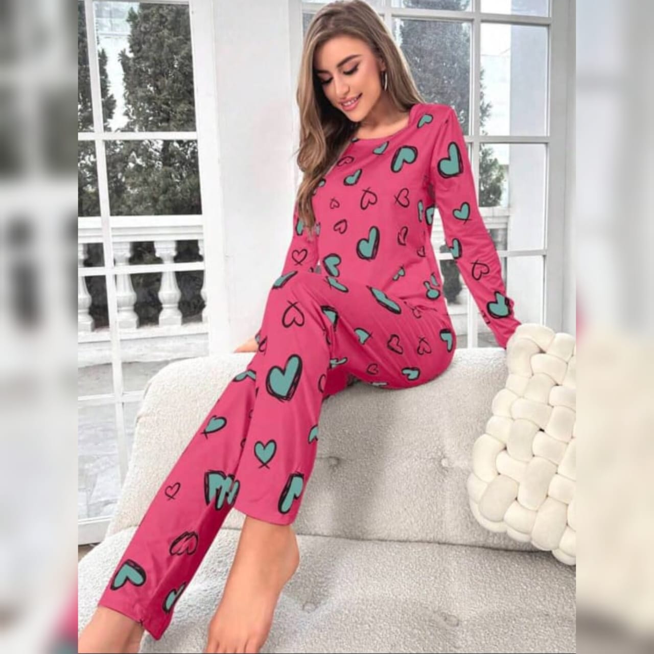 Casual Heart Print Pajama, Women's Pajama Sleepwear Casual Heart Print Pajama, Women's Pajama Sleepwear